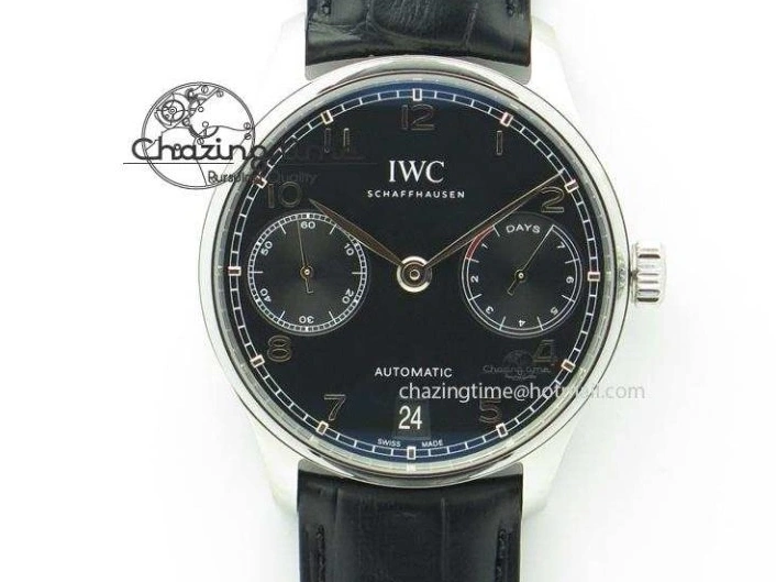MIROTIME 0322 Portuguese IW545407 Black Dial ZF 1:1 Best Edition On Dark Blue Leather Strap DailyWear 7337